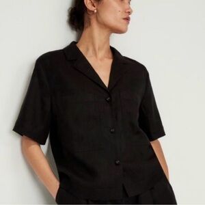 Everlane Women's Linen Workwear Short Sleeve Shirt in Black